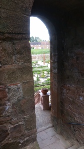 Approaching the steps down into the Elizabethan Garden at Kenilworth Castle