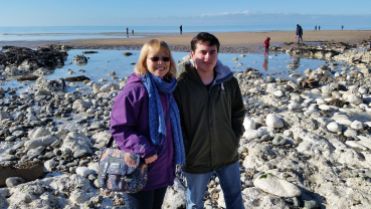 Sheila and Jamie on beach at Birling Gap 16 Feb 2016
